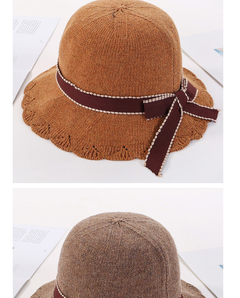 Fashion Red Wine Bow Lace Openwork Knit Fisherman Hat,Sun Hats
