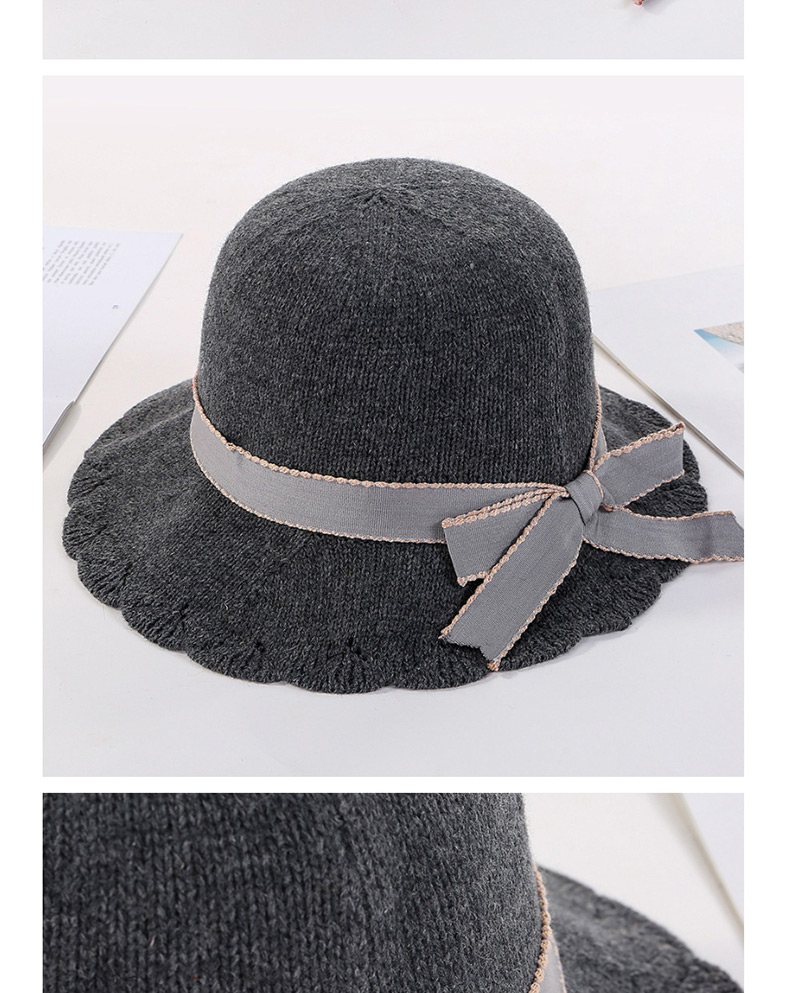 Fashion Dark Gray Bow Lace Openwork Knit Fisherman Hat,Sun Hats