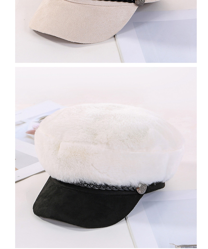 Fashion White Plush Octagonal Leather Cord Beret,Sun Hats