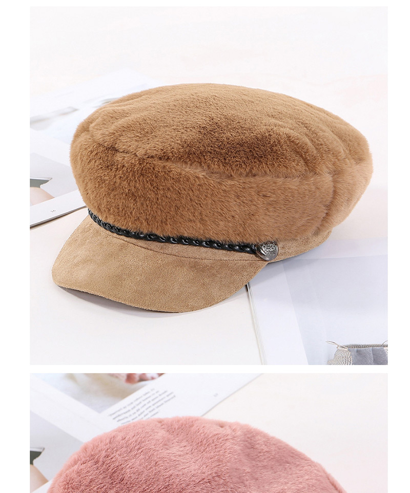 Fashion Camel Plush Octagonal Leather Cord Beret,Sun Hats