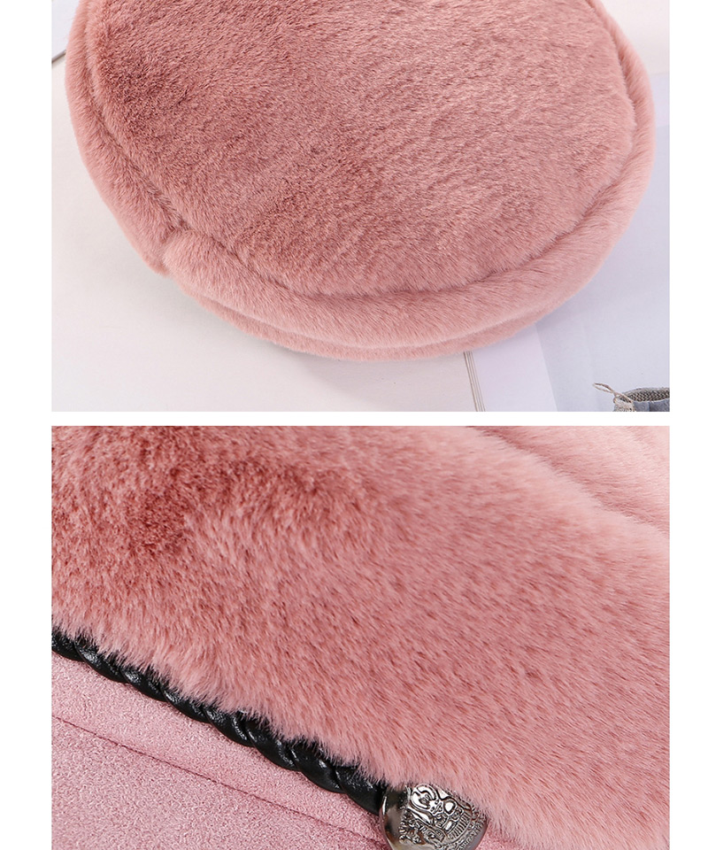 Fashion Pink Plush Octagonal Leather Cord Beret,Sun Hats
