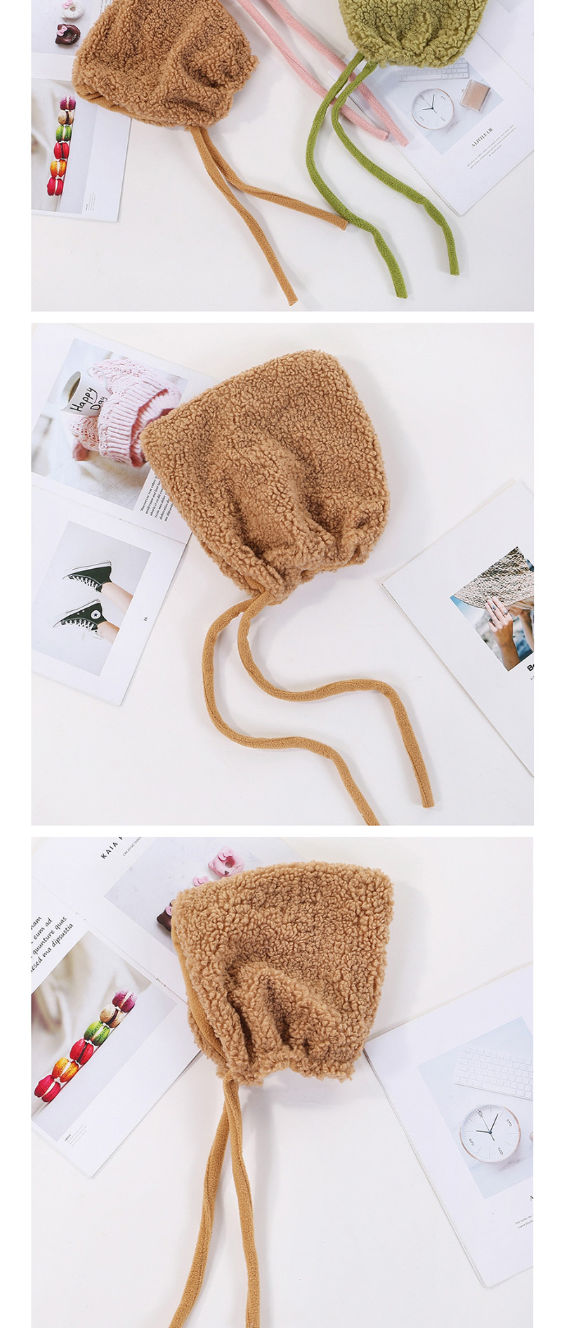 Fashion Coffee Color (children) Thickened Lambskin Knit Plus Velvet Pointed Parent-child Cap,Sun Hats