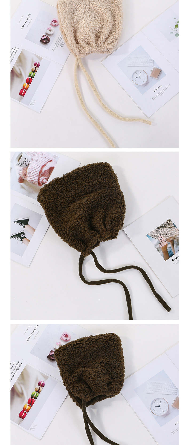 Fashion Beige (child) Thickened Lambskin Knit Plus Velvet Pointed Parent-child Cap,Sun Hats
