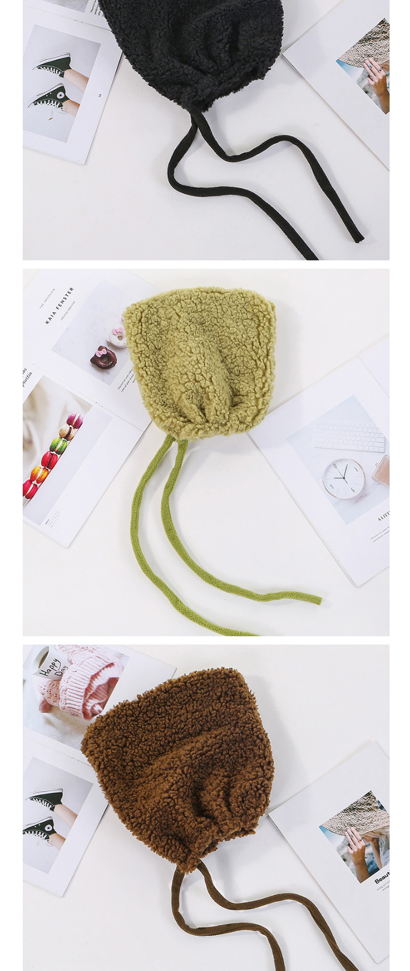 Fashion Avocado Green (adult) Thickened Lambskin Knit Plus Velvet Pointed Parent-child Cap,Sun Hats