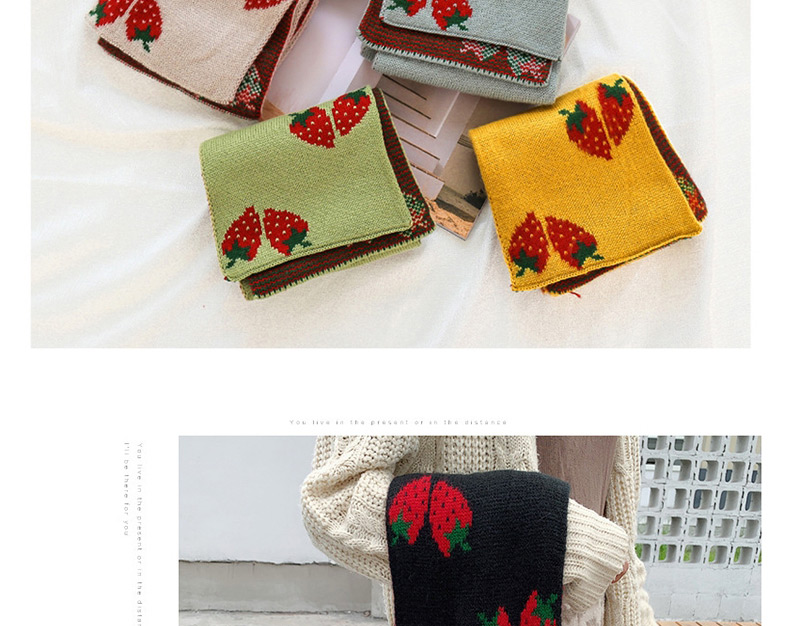 Fashion Fruit Green Strawberry Knit Wool Scarf,knitting Wool Scaves
