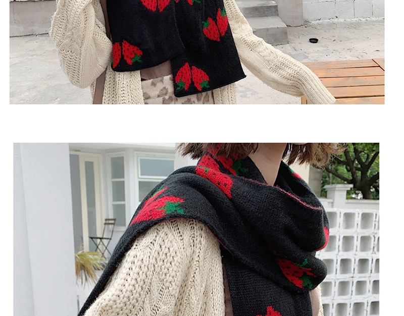Fashion Black Strawberry Knit Wool Scarf,knitting Wool Scaves