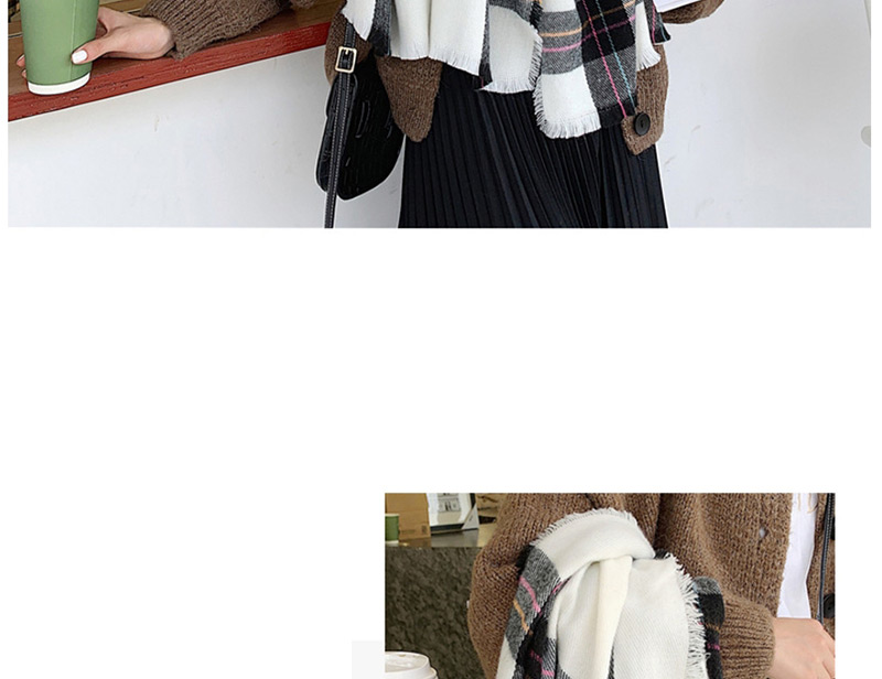 Fashion White Plaid Long Thick Plaid Imitation Cashmere Shawl,knitting Wool Scaves