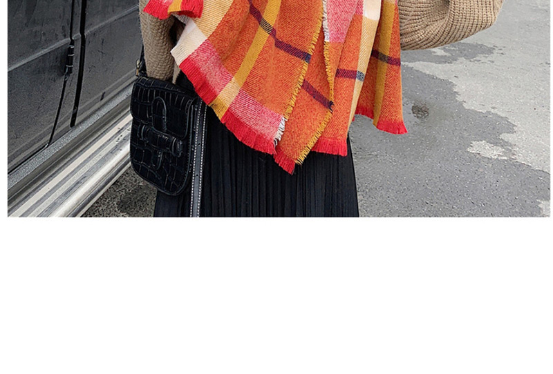 Fashion Orange Plaid Plaid Cashmere Short Shawl Bib,knitting Wool Scaves