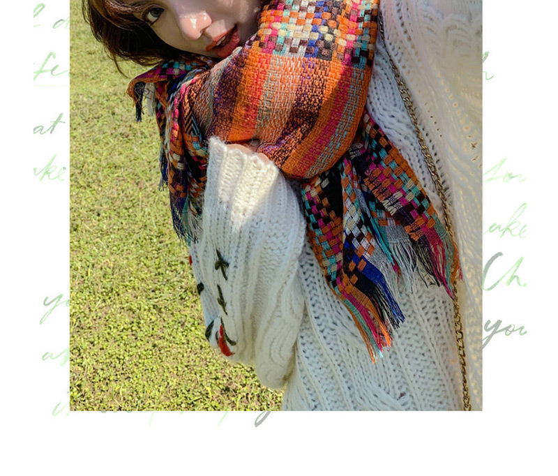 Fashion Beige Rainbow Woven Plaid Imitation Cashmere Tassel Shawl Scarf,knitting Wool Scaves