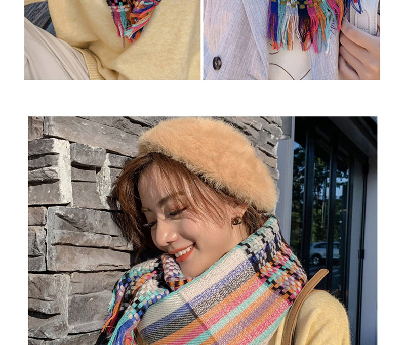 Fashion Blue Rainbow Woven Plaid Imitation Cashmere Tassel Shawl Scarf,knitting Wool Scaves