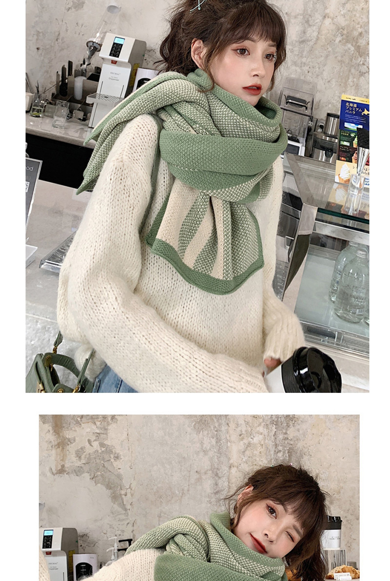 Fashion Green Plaid Knit Thickened Bib,knitting Wool Scaves