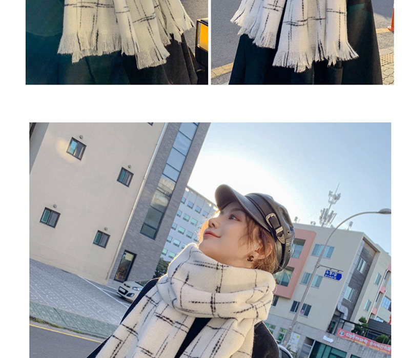 Fashion Gray Plaid Imitation Cashmere Fringed Shawl Scarf Dual Use,knitting Wool Scaves