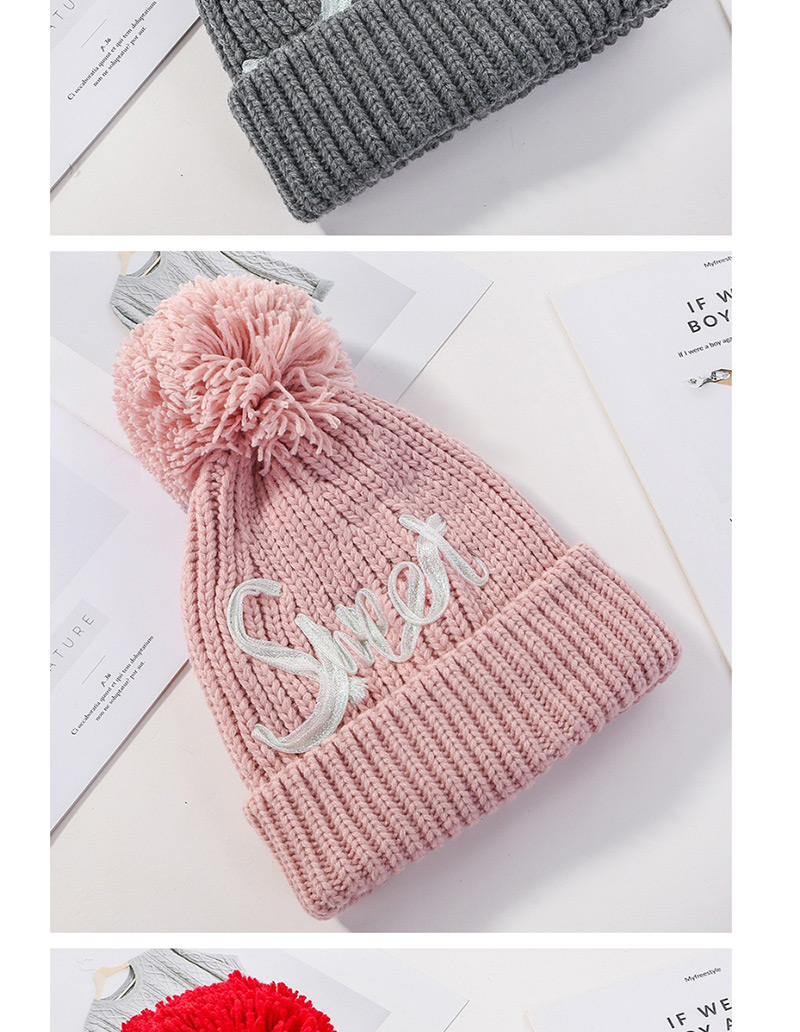 Fashion Beige Plus Velvet Letter Hair Ball Curling Wool Cap,Knitting Wool Hats