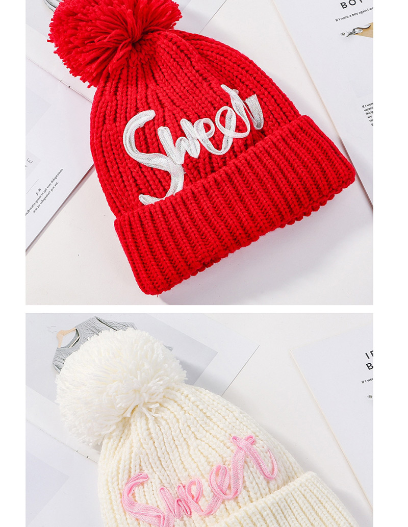 Fashion Pink Plus Velvet Letter Hair Ball Curling Wool Cap,Knitting Wool Hats