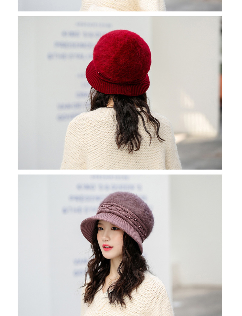 Fashion Leather Pink Velvet Knit Hat,Knitting Wool Hats