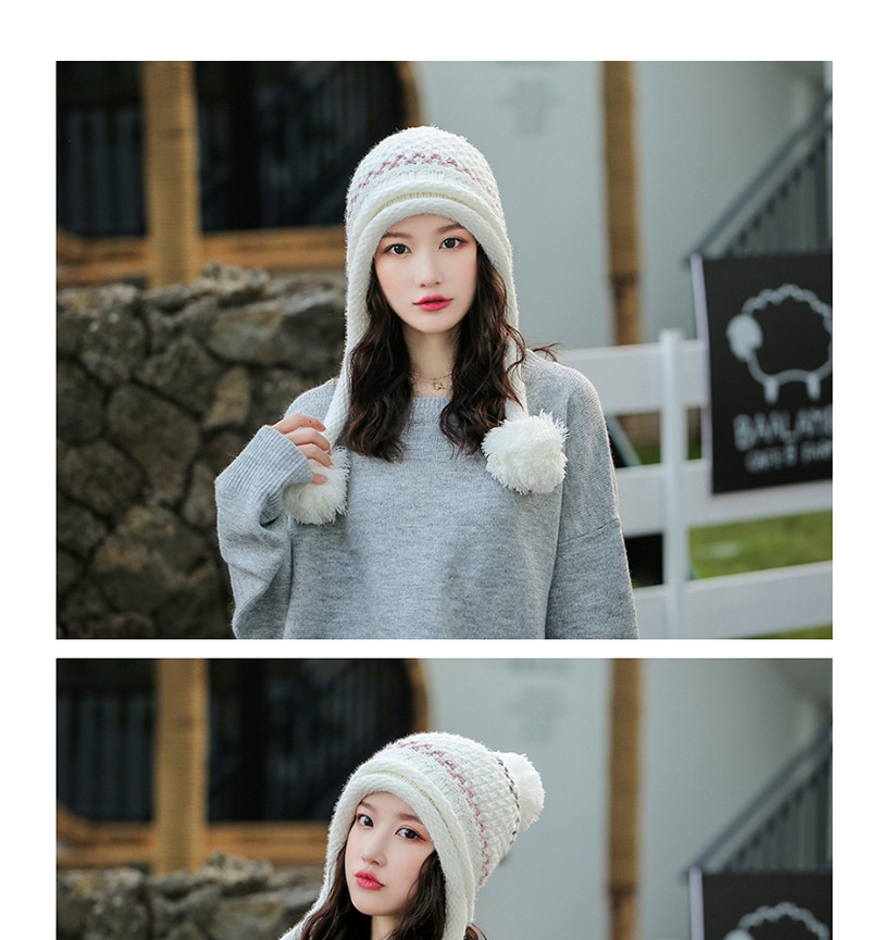 Fashion Pink Double-layer Plus Velvet Color Matching Three Hair Ball Wool Cap,Knitting Wool Hats