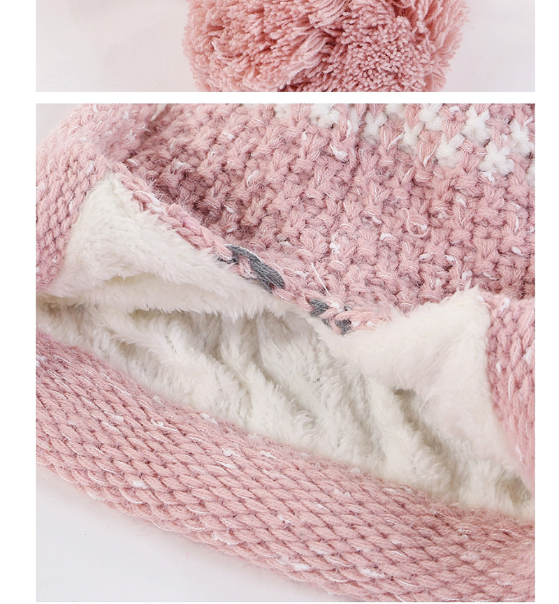 Fashion Pink Double-layer Plus Velvet Color Matching Three Hair Ball Wool Cap,Knitting Wool Hats