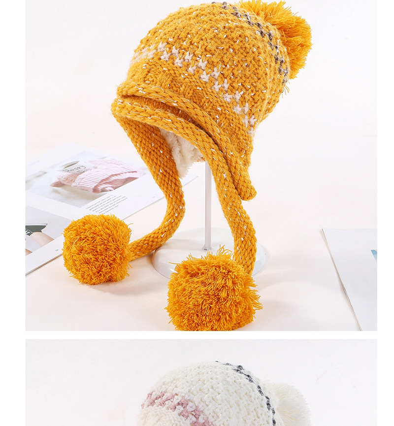 Fashion White Double-layer Plus Velvet Color Matching Three Hair Ball Wool Cap,Knitting Wool Hats