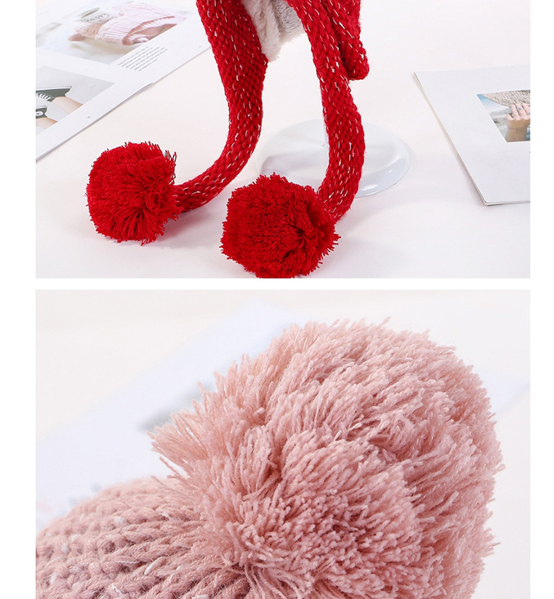 Fashion Red Double-layer Plus Velvet Color Matching Three Hair Ball Wool Cap,Knitting Wool Hats