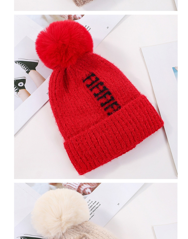 Fashion Leather Red Velvet Knitted Wool Cap,Knitting Wool Hats