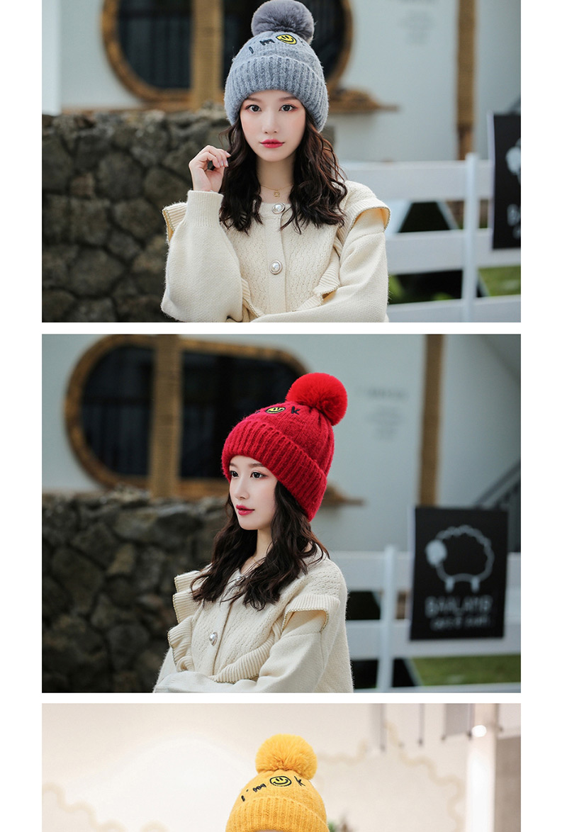 Fashion White Embroidered Smiley Face And Cashmere Hat,Knitting Wool Hats