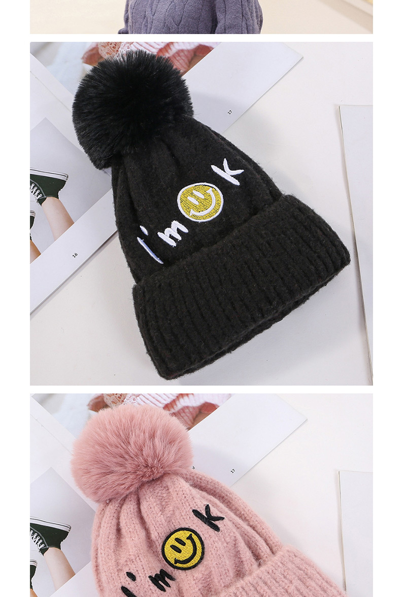 Fashion Black Embroidered Smiley Face And Cashmere Hat,Knitting Wool Hats