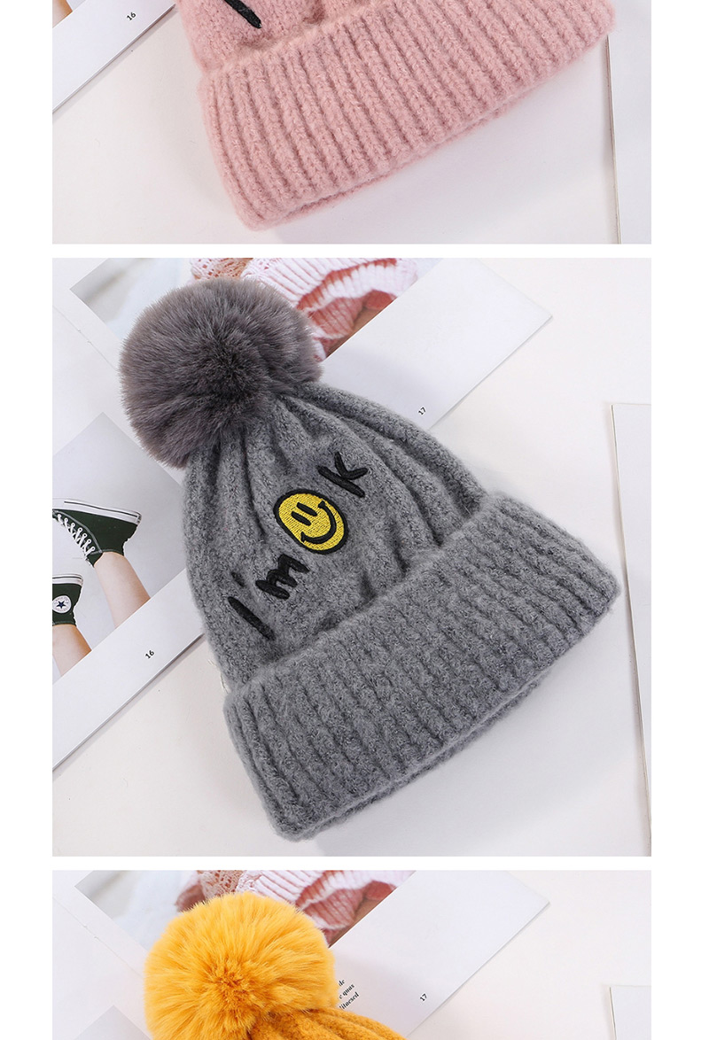 Fashion Gray Embroidered Smiley Face And Cashmere Hat,Knitting Wool Hats