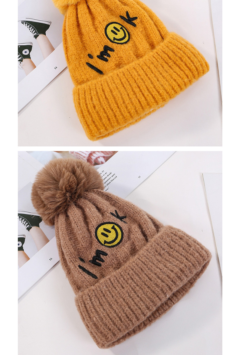 Fashion Khaki Embroidered Smiley Face And Cashmere Hat,Knitting Wool Hats
