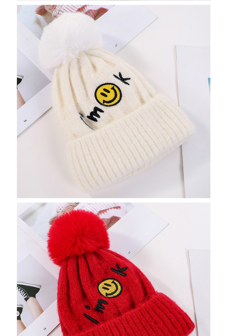 Fashion White Embroidered Smiley Face And Cashmere Hat,Knitting Wool Hats