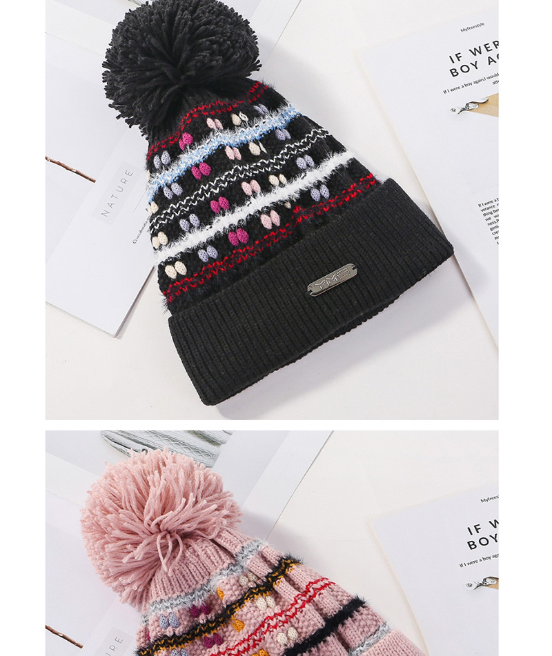 Fashion Pink Knitted Color Matching Wool Ball Cap,Knitting Wool Hats
