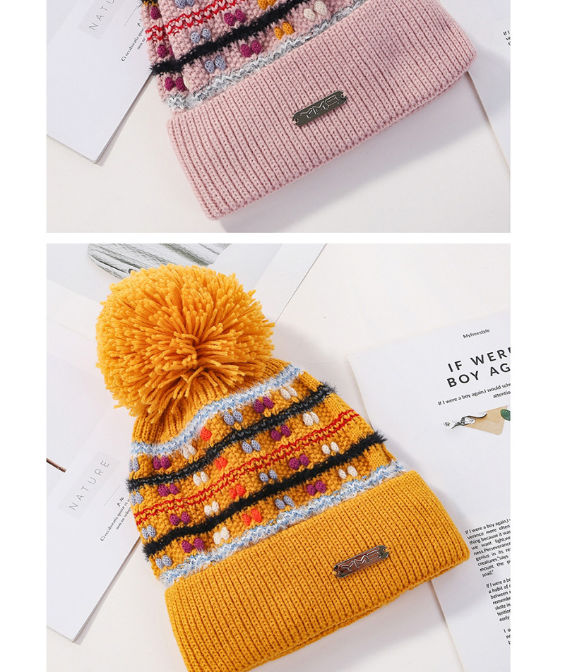 Fashion Pink Knitted Color Matching Wool Ball Cap,Knitting Wool Hats
