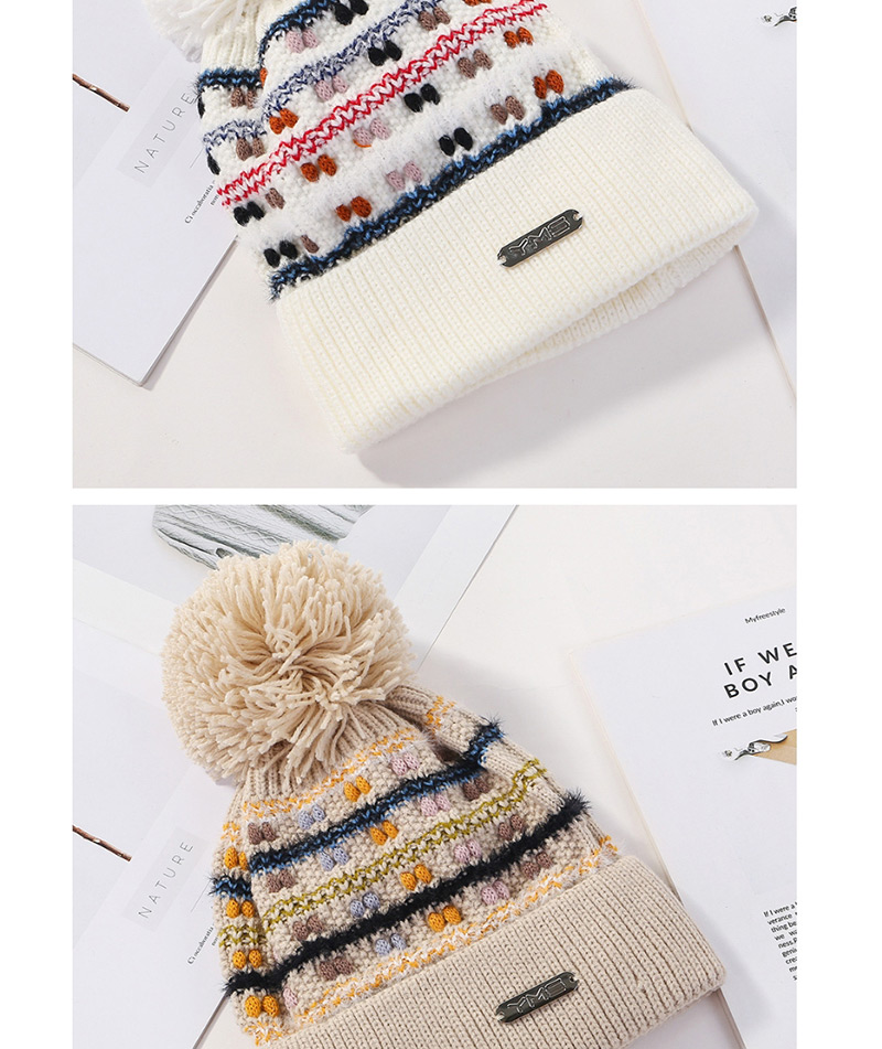 Fashion Beige Knitted Color Matching Wool Ball Cap,Knitting Wool Hats