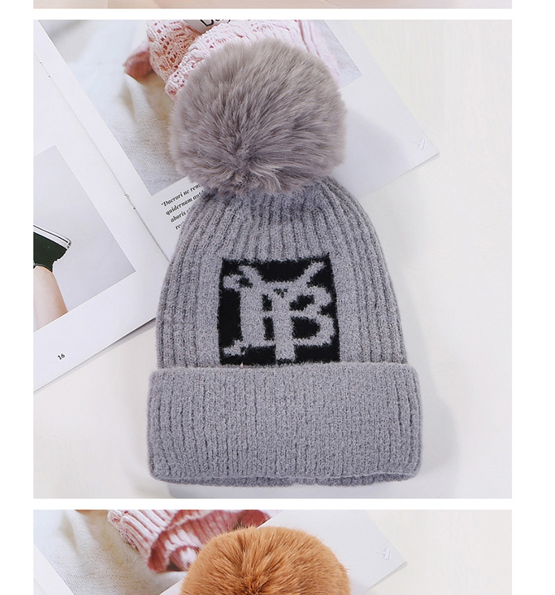 Fashion Gray Plus Yb Letter Velvet Wool Cap,Knitting Wool Hats