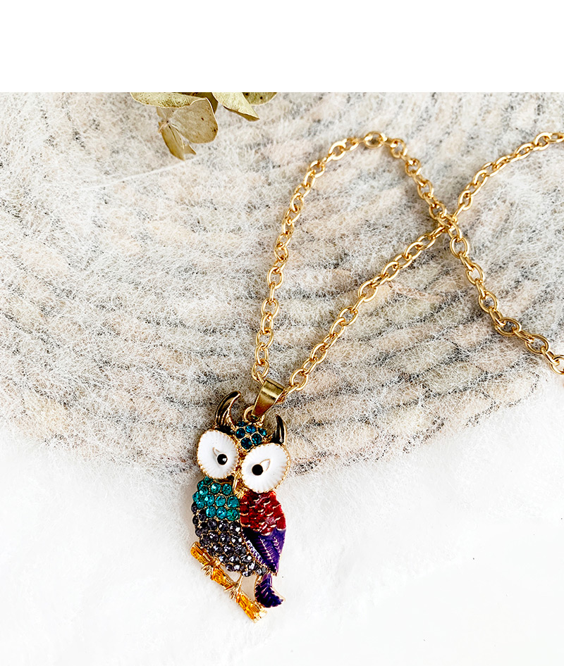 Fashion Lake Green Alloy Diamond Owl Necklace,Pendants