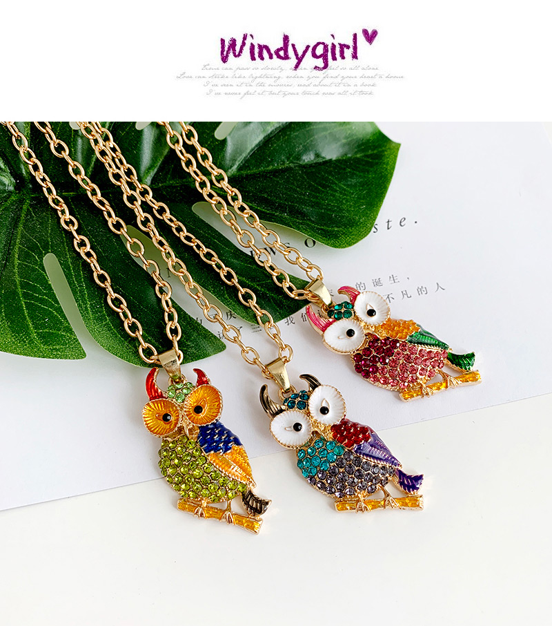 Fashion Purple Alloy Diamond Owl Necklace,Pendants