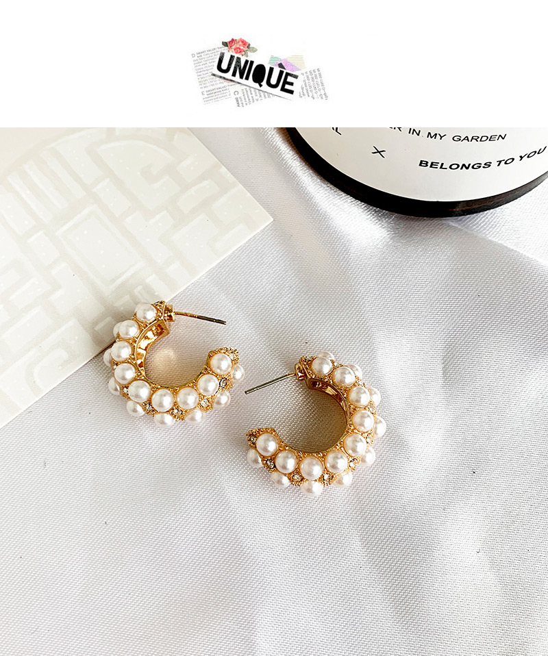 Fashion White Alloy Pearl Circle Earrings,Hoop Earrings