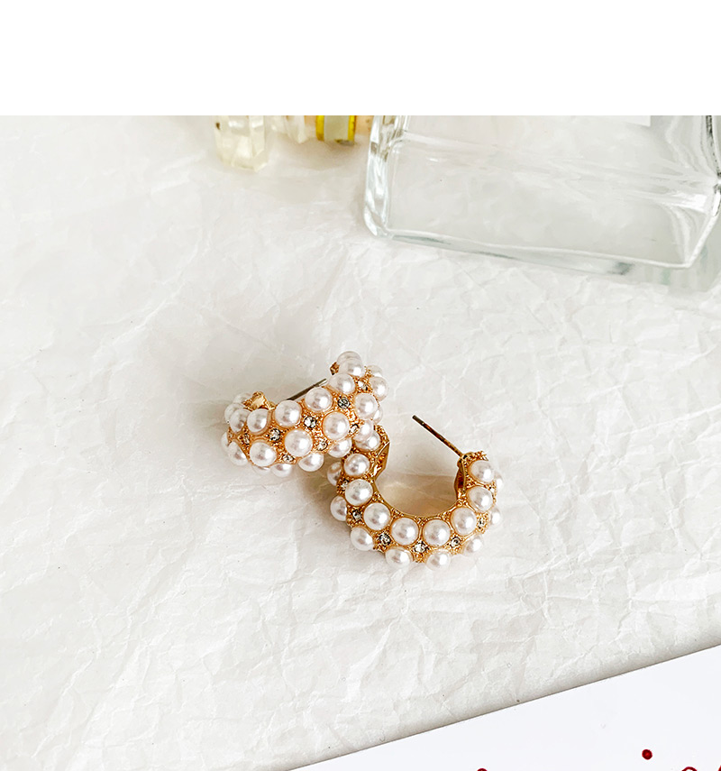 Fashion White Alloy Pearl Circle Earrings,Hoop Earrings