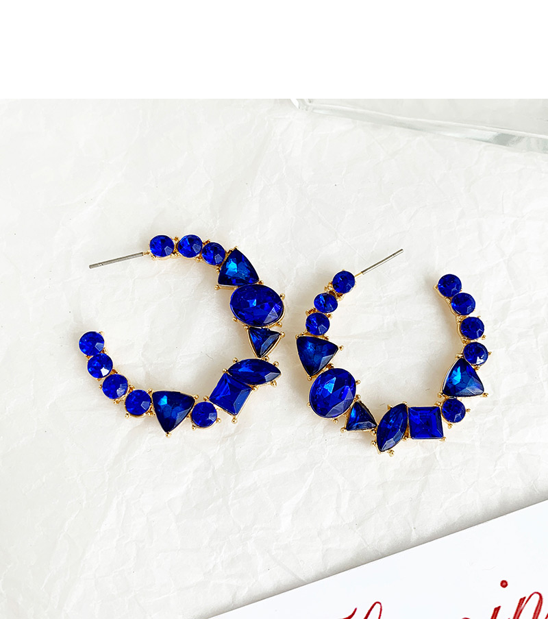 Fashion Blue Alloy Diamond-studded Round Earrings,Hoop Earrings