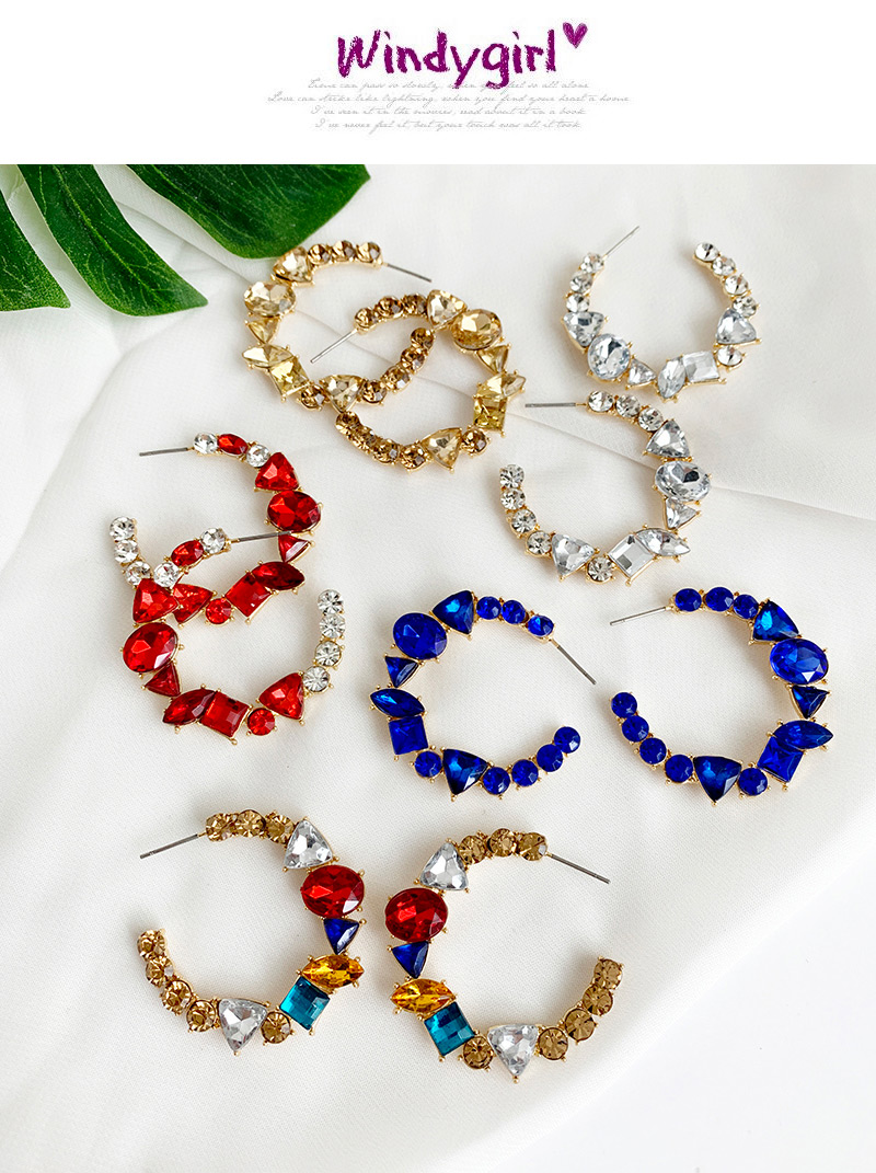 Fashion Color Alloy Diamond-studded Round Earrings,Hoop Earrings