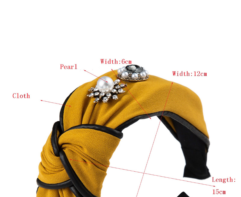 Fashion Yellow Cloth And Diamond Pearl Wide-brimmed Knotted Headband,Head Band
