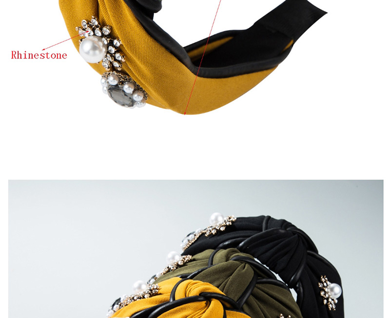Fashion Yellow Cloth And Diamond Pearl Wide-brimmed Knotted Headband,Head Band