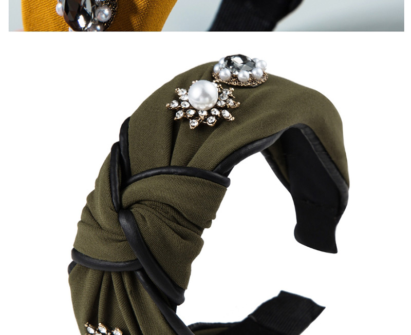 Fashion Army Green Cloth And Diamond Pearl Wide-brimmed Knotted Headband,Head Band
