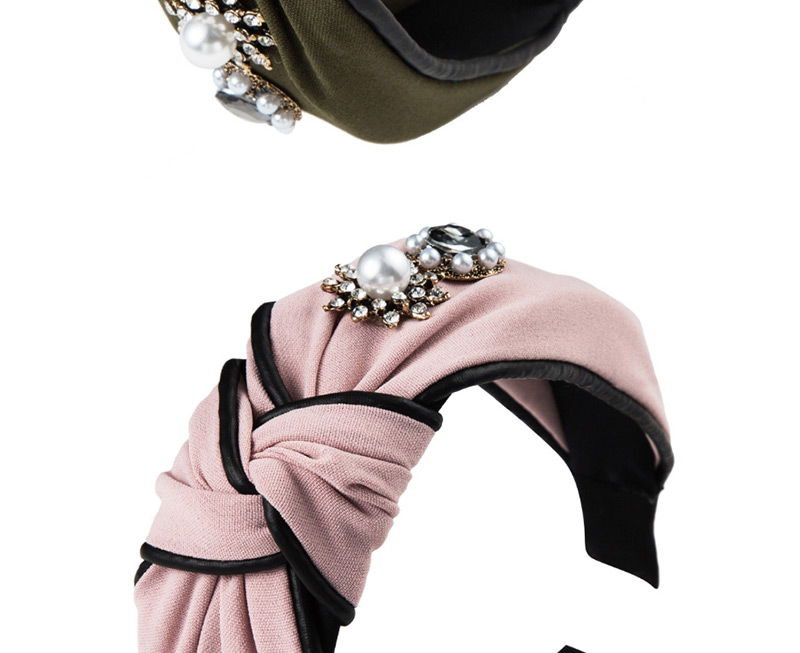 Fashion Pink Cloth And Diamond Pearl Wide-brimmed Knotted Headband,Head Band