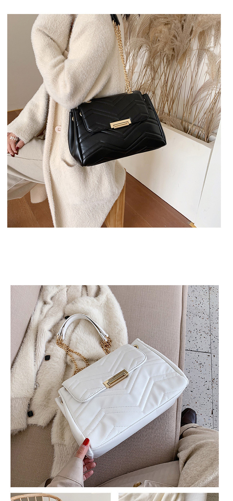 Fashion Black Chain Lock Embroidery Thread Shoulder Messenger Bag,Messenger bags