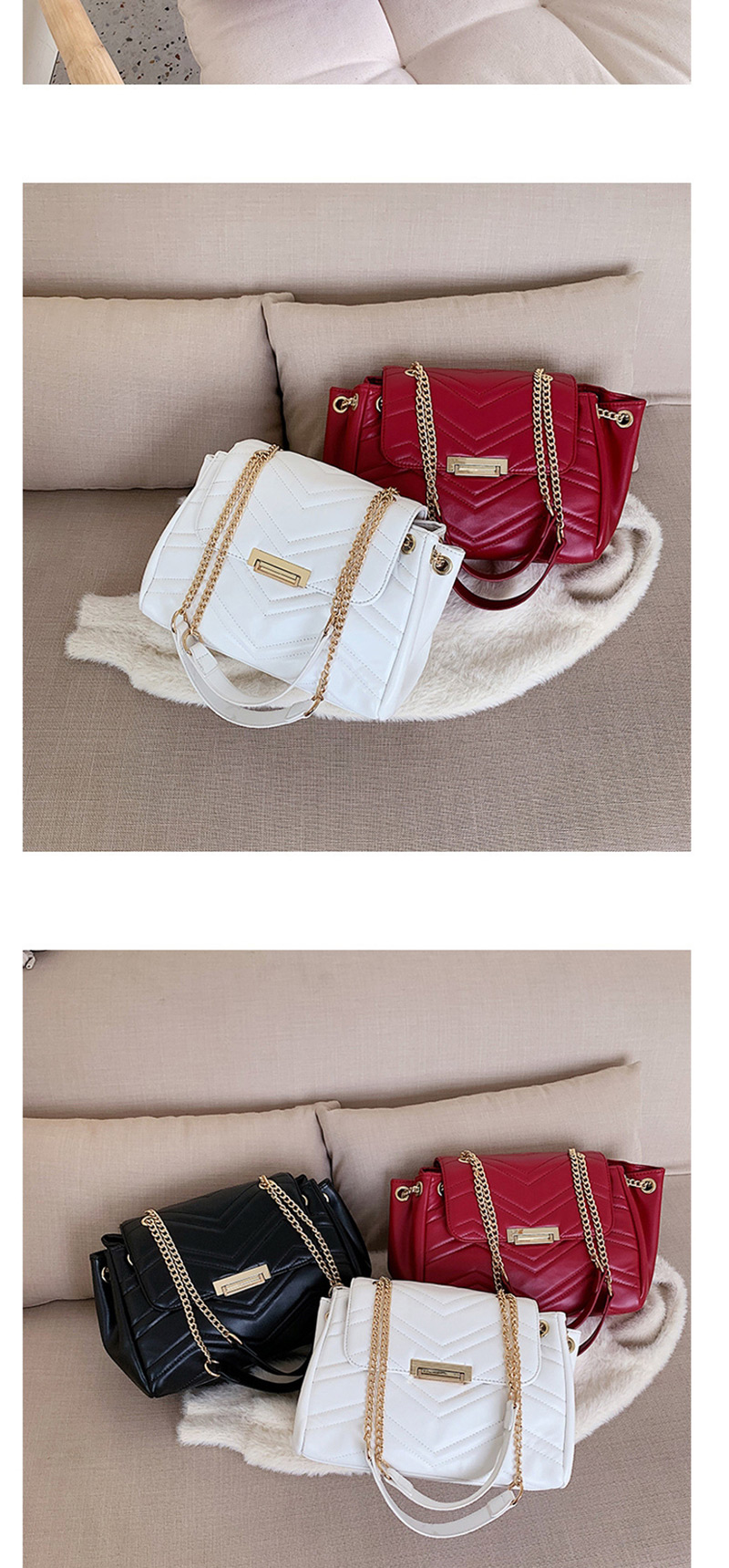 Fashion White Chain Lock Embroidery Thread Shoulder Messenger Bag,Messenger bags