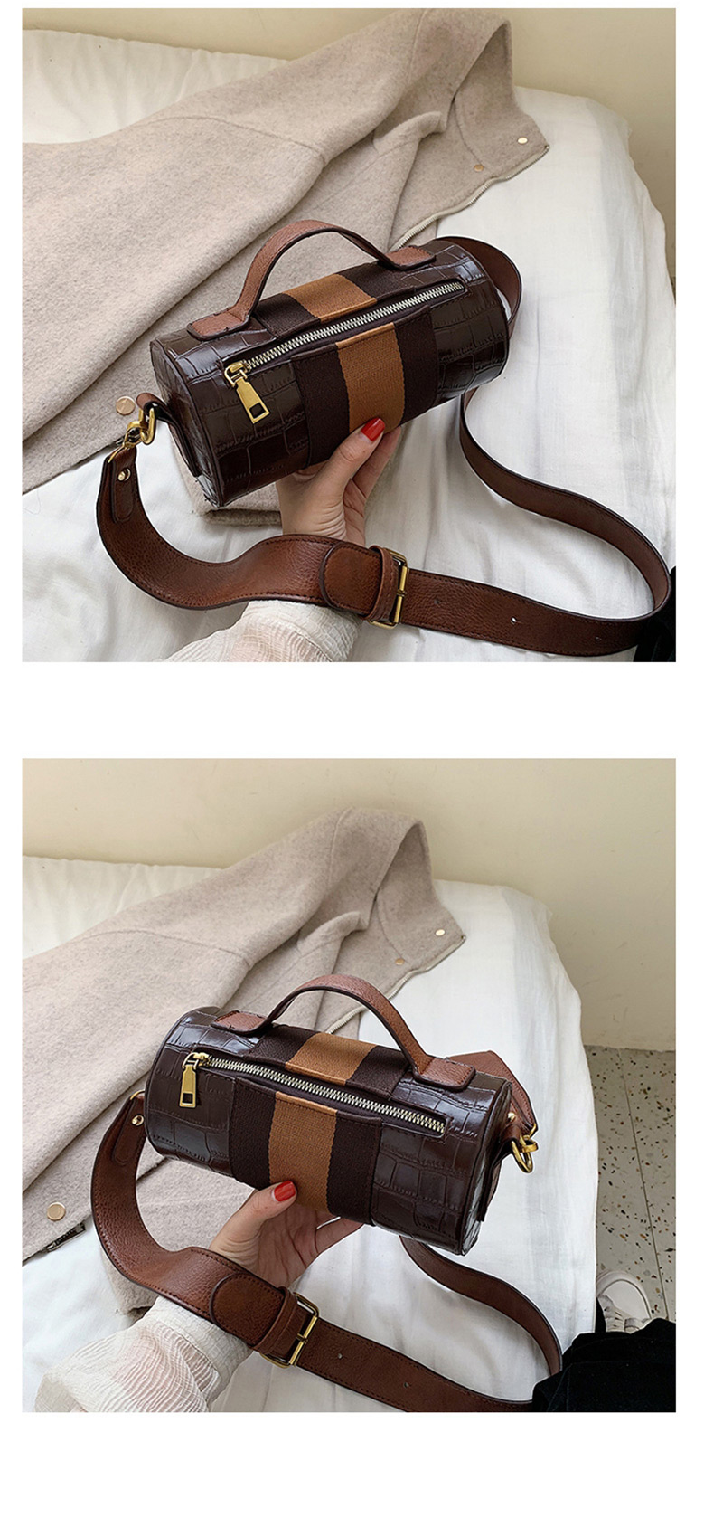 Fashion Black Contrast Ribbon Splicing Shoulder Crossbody Bag,Handbags