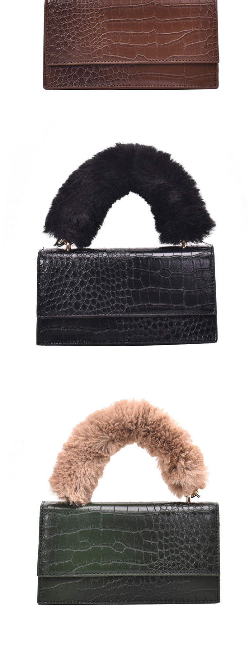 Fashion Black Chain Plush Mobile Messenger Bag,Handbags