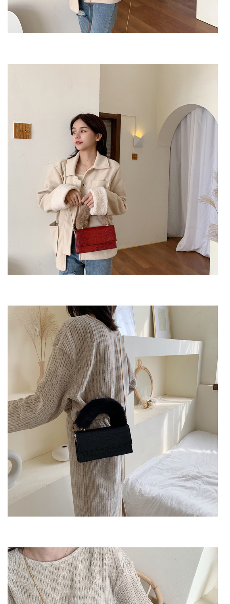 Fashion Brown Chain Plush Mobile Messenger Bag,Handbags