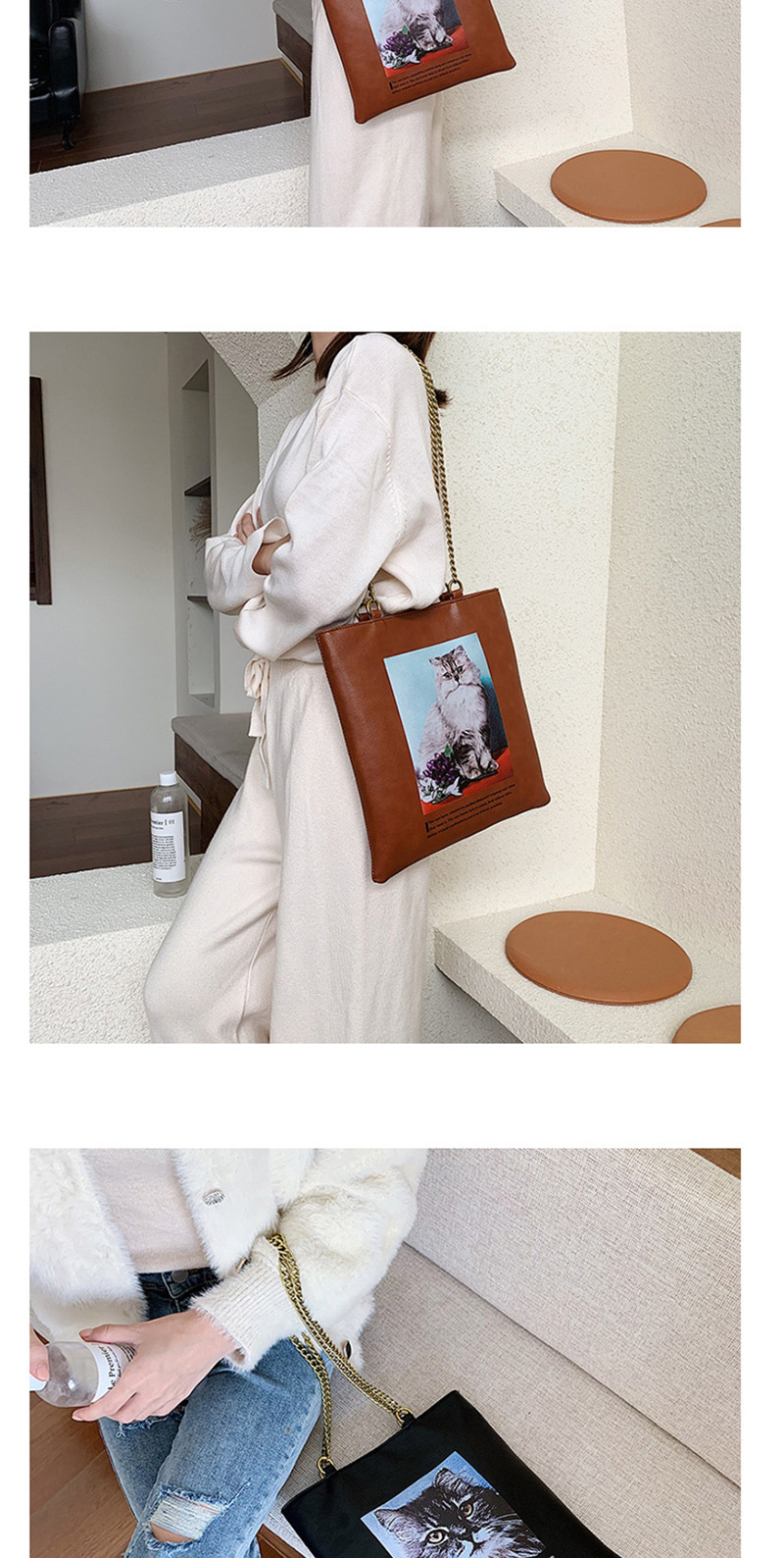 Fashion Brown Contrast Color Hand Shoulder Shoulder Bag,Messenger bags