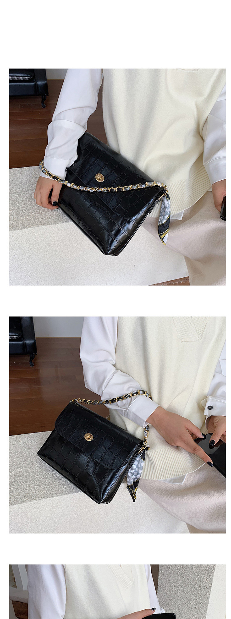 Fashion Black Stone Pattern Shoulder Messenger Bag,Handbags